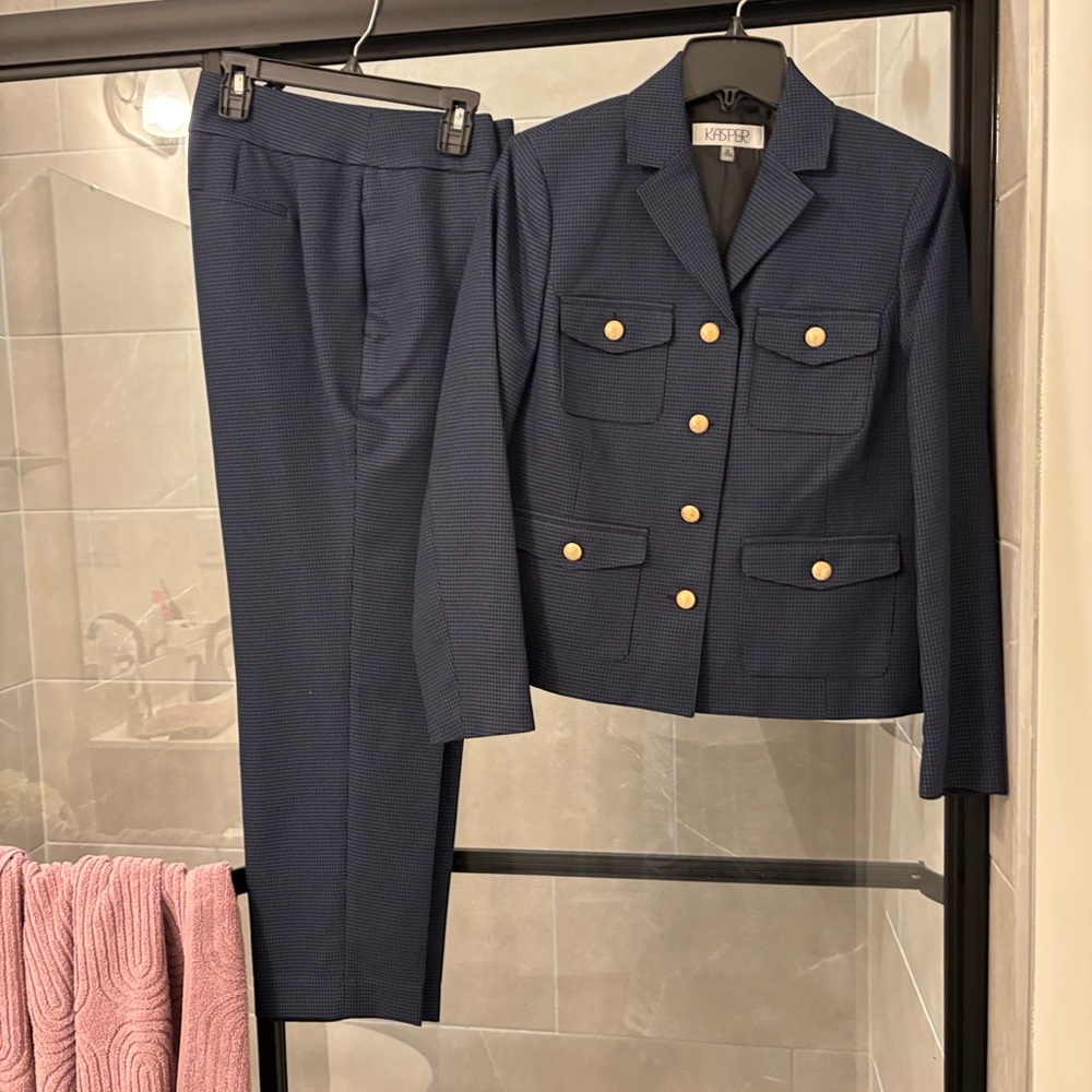 Kasper Navy Blazer and Pants Set with Gold Buttons